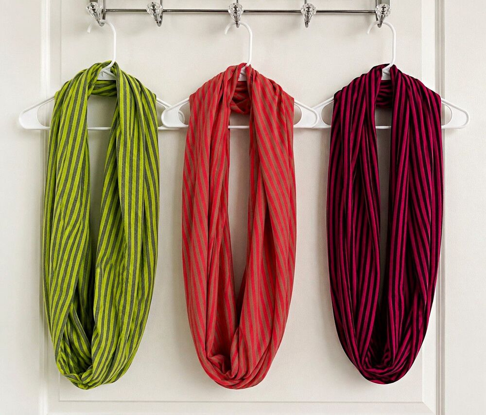 Lot of 3 Infinity Scarves Soft Jersey Knit Striped Lightweight Fashion Bundle